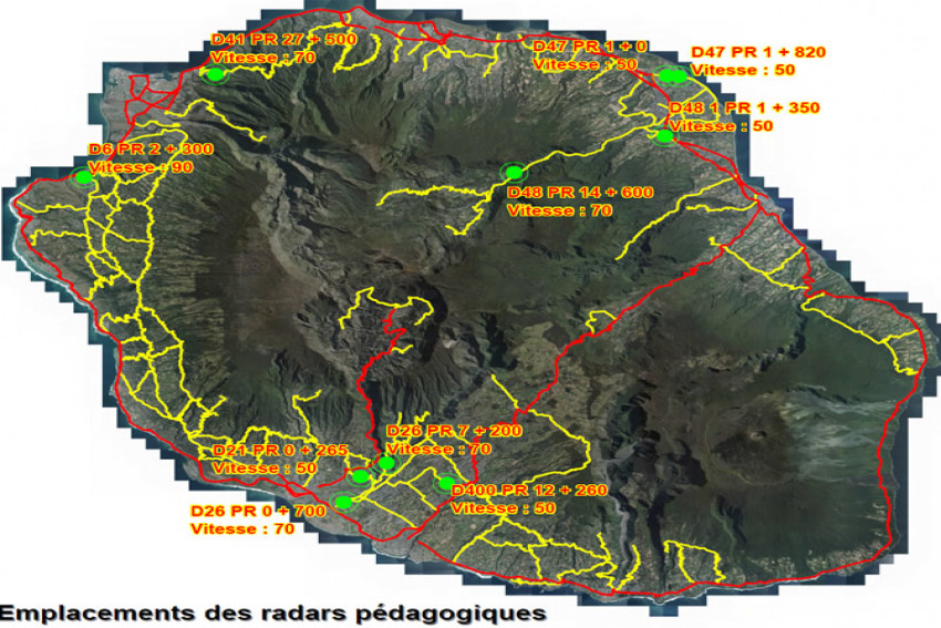 carte des radars pédagogiques de La Réunion