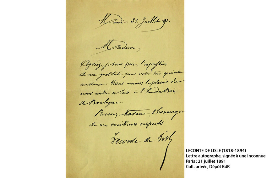 Lettre autographe, signée à une inconnue