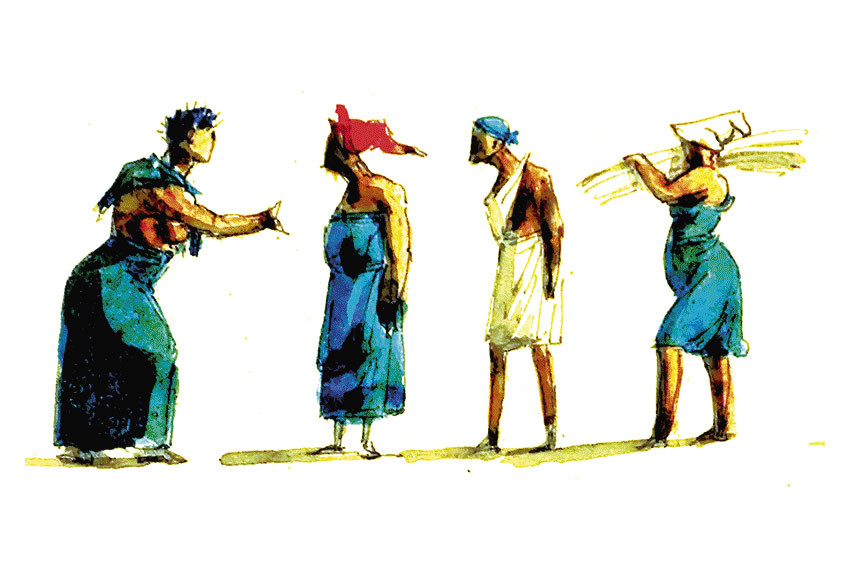 Peinture représentant 4 femmes qui discutent