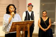 Discours de Béatrice SIGISMEAU, Vice-Présidente déléguée aux Affaires culturelles, insertion par l'activité économique aux cotés de Gabrielle MANGLOU, artiste et René louis PESTEL, délégué à la culture à la mairie de Saint-Denis