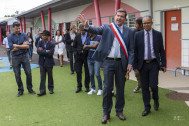 Daniel GONTHIER maire de Bras Panon et Cyrille MELCHIOR président du Conseil Départemental, lors de la visite de l'Ecole "Ma Pensée" de Bras Panon