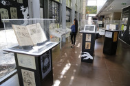 une visiteuse de l'exposition présentée à la Bibliothèque Départementale de La Réunion : «  De  Potémont  à  Tiburce  :  aux  sources  de  la  BD  réunionnaise  » 